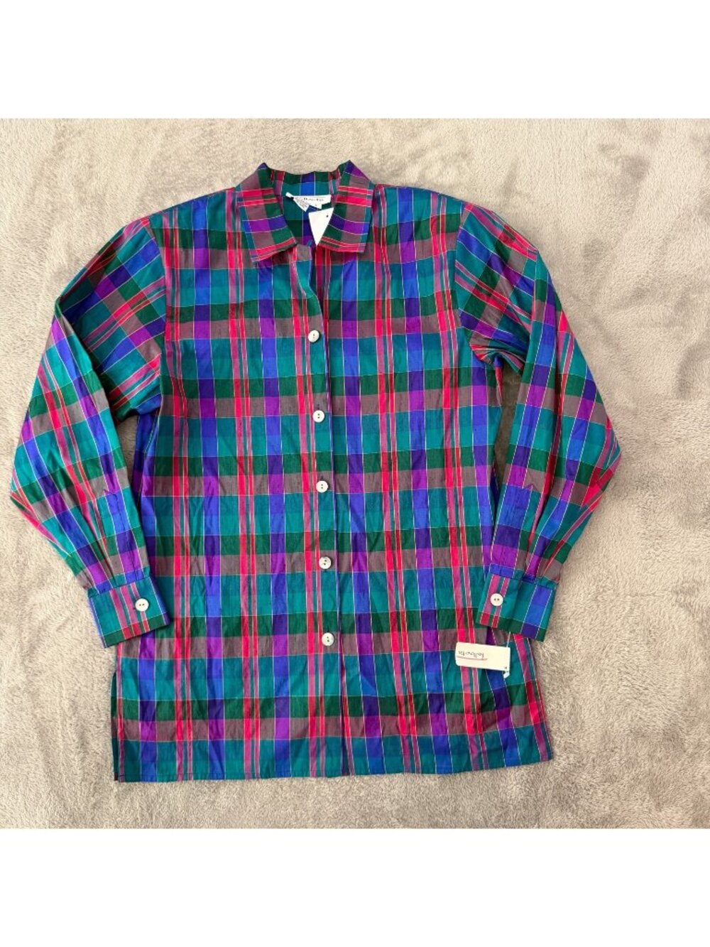 NWT Vintage Talbots 100% Silk Colorful Button Up Blouse Shirt Size 4 Small